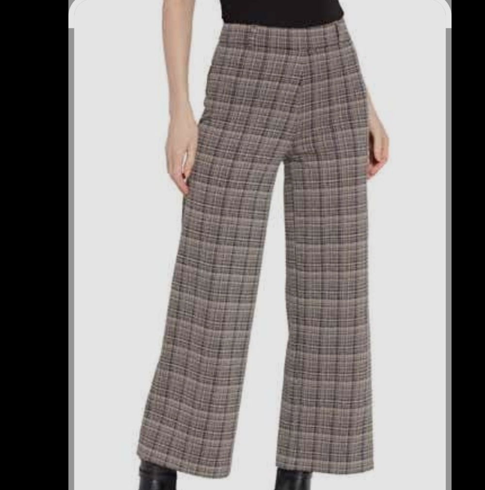 Pink Martini Sz S Wide Leg Cropped Plaid Earthy Tone  Old Money Pants